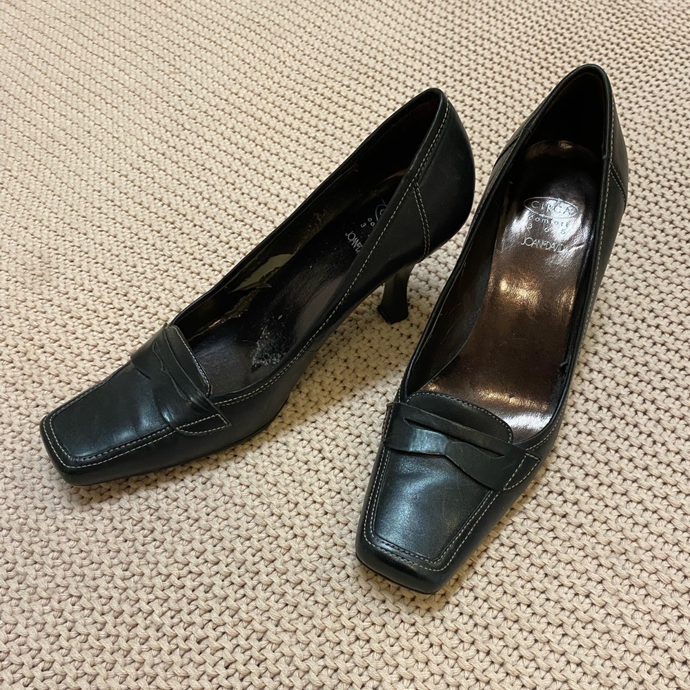 ✰ black square toed high heels ✰